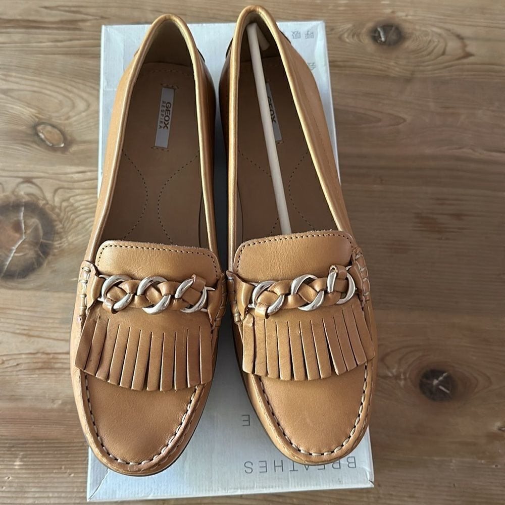 Geox Respira ELIDIA Leather Loafer Caramel Color NEW in box 9.5 US/ 39.5 EU